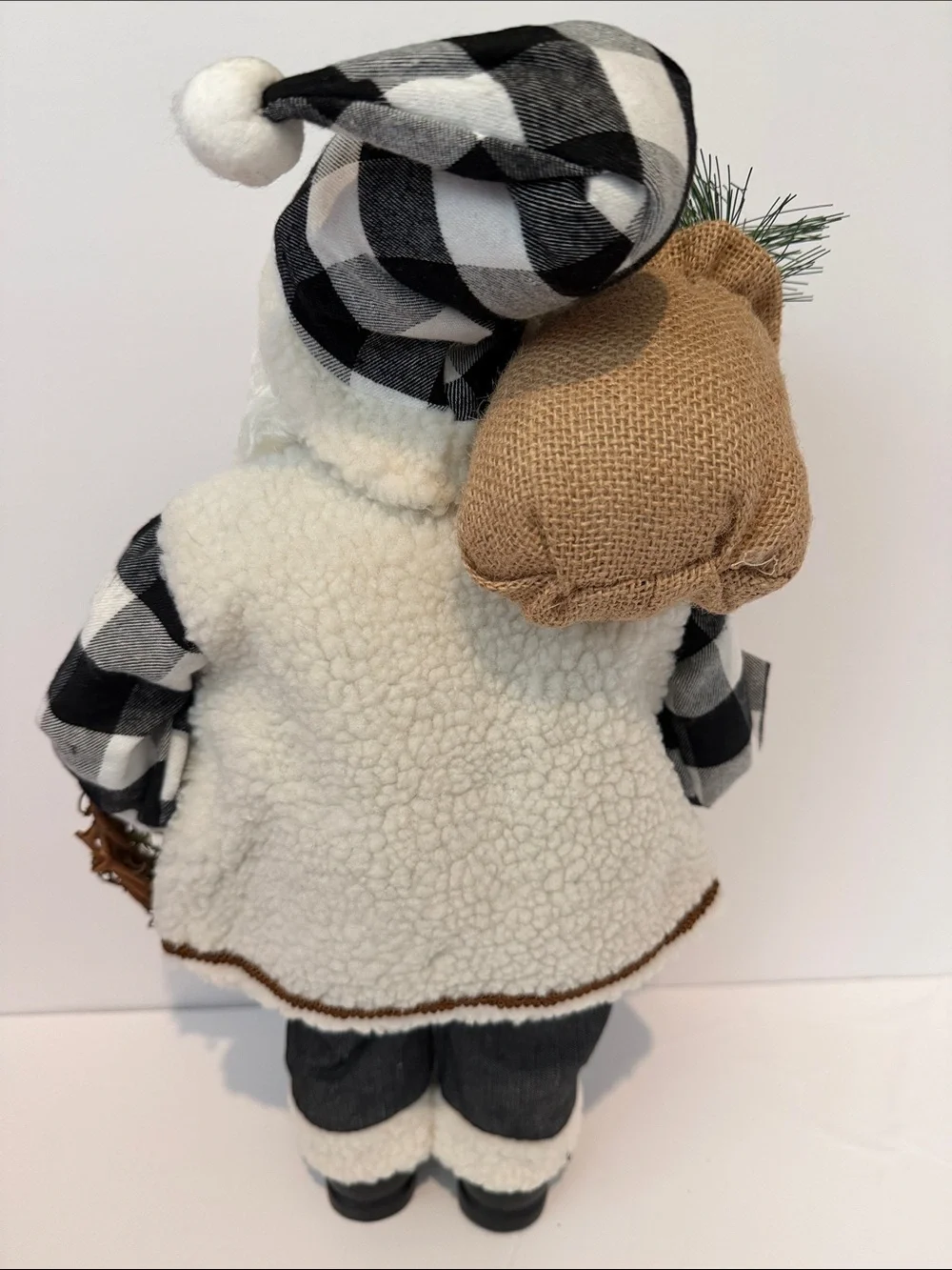Holiday Lane African American Santa Figurine in Black & White Plaid EUC